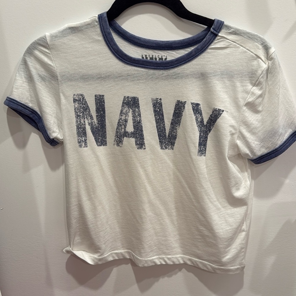 Size small US navy white loose cropped top washed out crop top never worn